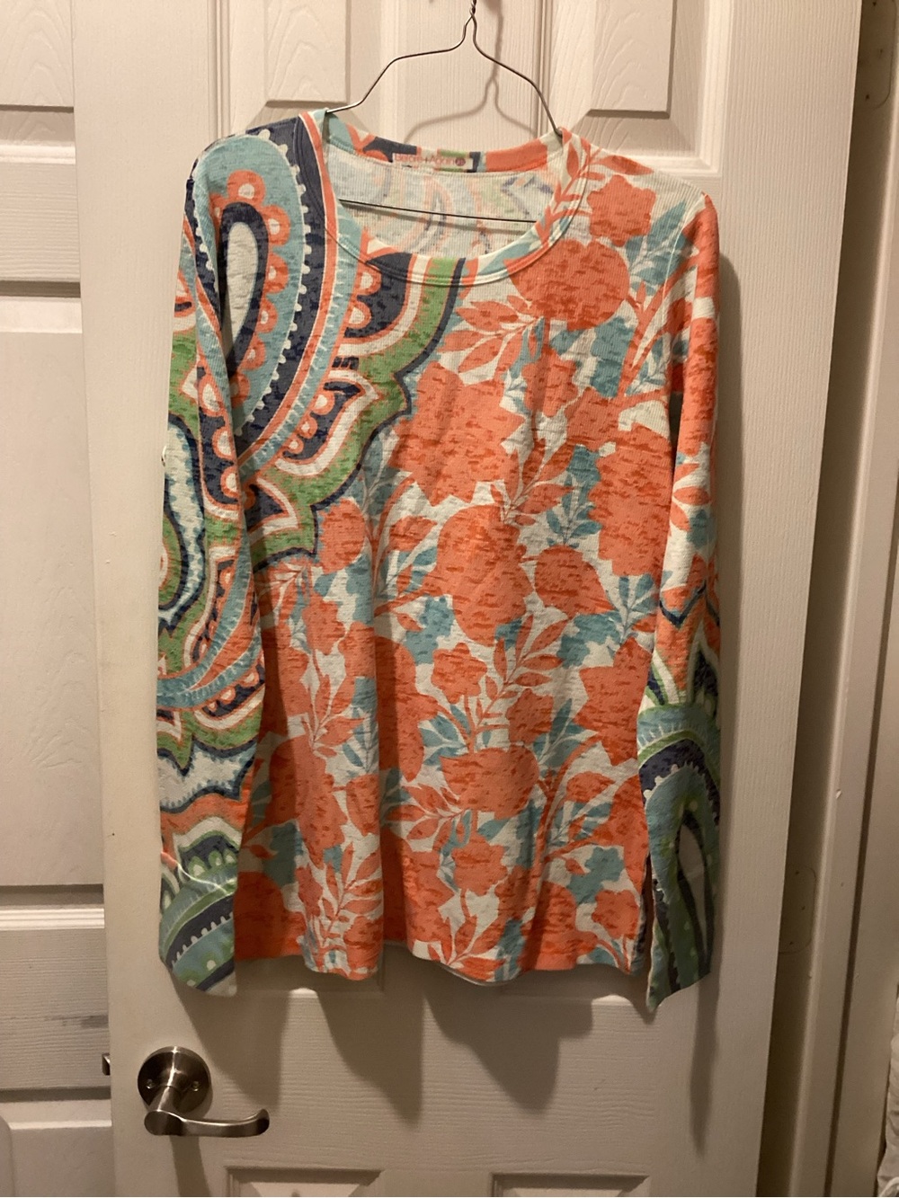 Floral Paisley Long-Sleeve Top in Coral Multi